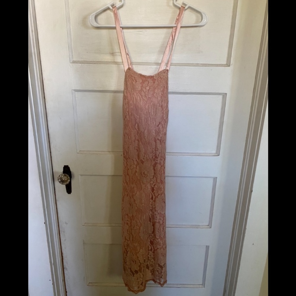 Blush Pink Lace/Satin Midi Dress